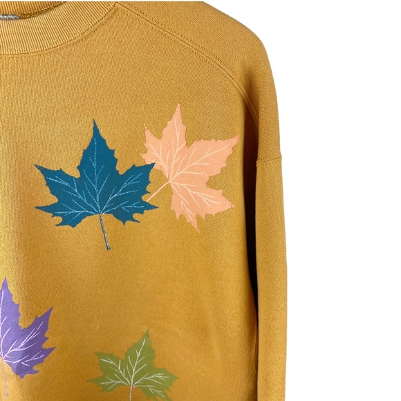 Vintage Fall Leaves Oversized Sweatshirt Mustard Gold Size Medium - Picture 2 of 4